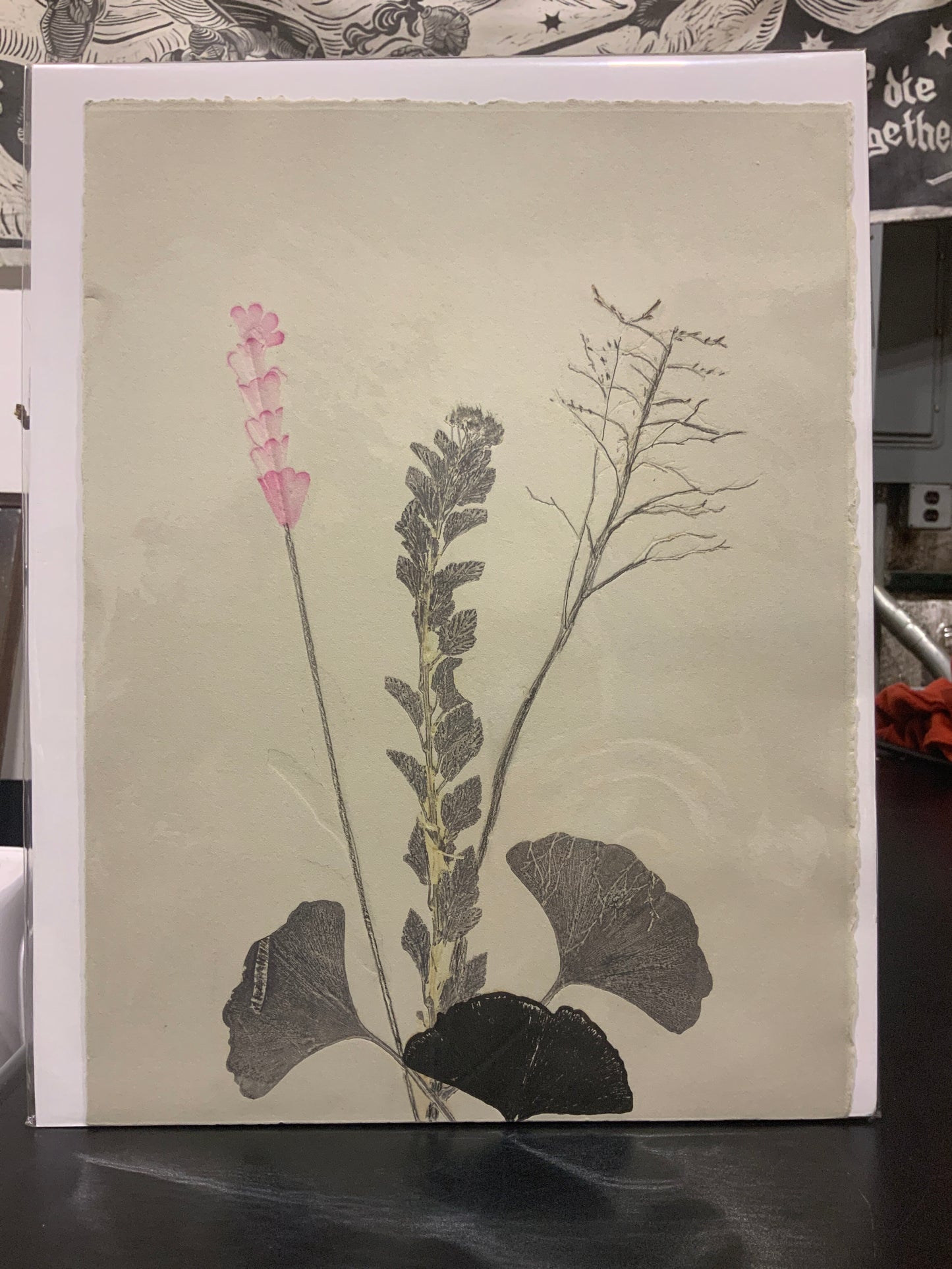 Flowers and ginco leaf